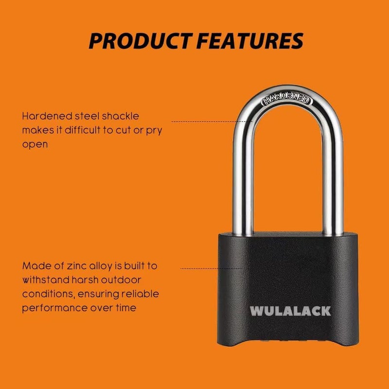 WULALACK Outdoor Combination Lock, Heavy Duty Weatherproof Pad Locks with Code, Resettable Padlock Combination for Sheds Fence, Gate Hasps, Storage Unit - Image 3